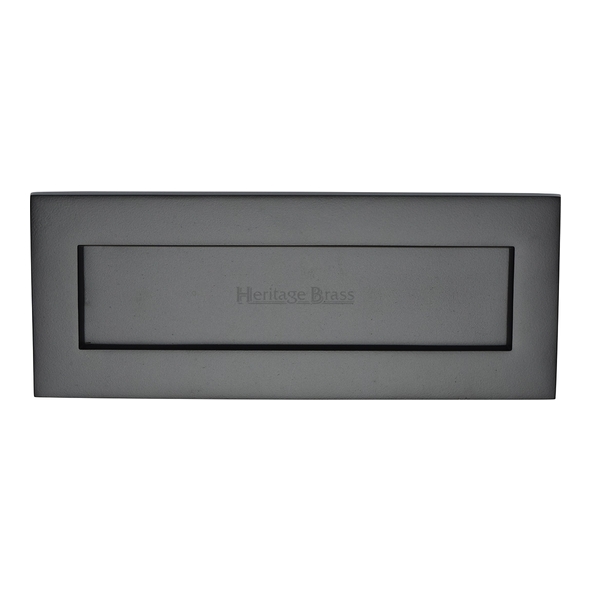 V850 254.101-BKMT • 254 x 101mm • Matt Black • Heritage Brass Victorian Sprung Flap Letter Plate
